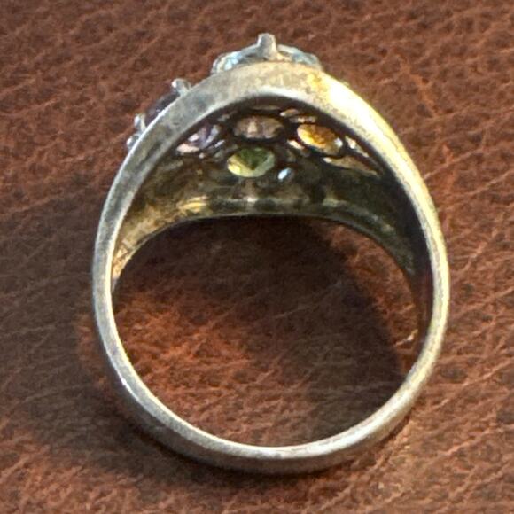 925 SS Multi Gemstone Ring Size 8 Garnet, Blue Topaz, Peridot, Amethyst Citrine - Picture 4 of 9